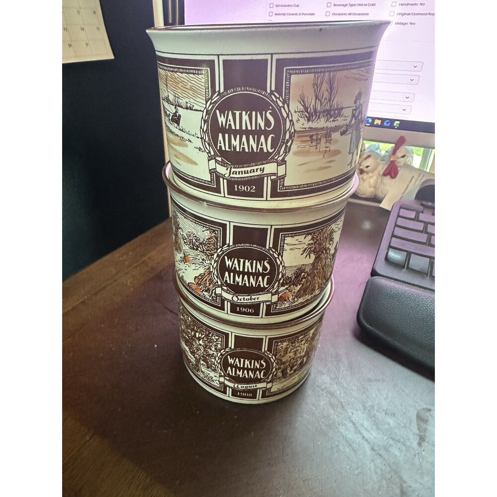 Set of 3 Watkins Almanac August 1908 October 1906 and January 1902 Soup Cup